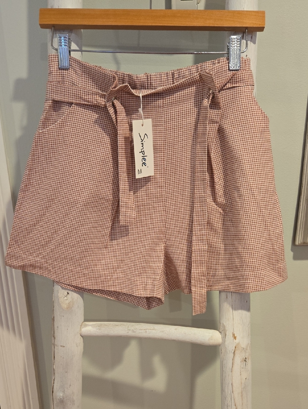 Simple Rose Gingham Paperbag Tie-Waist Shorts NWT Medium
